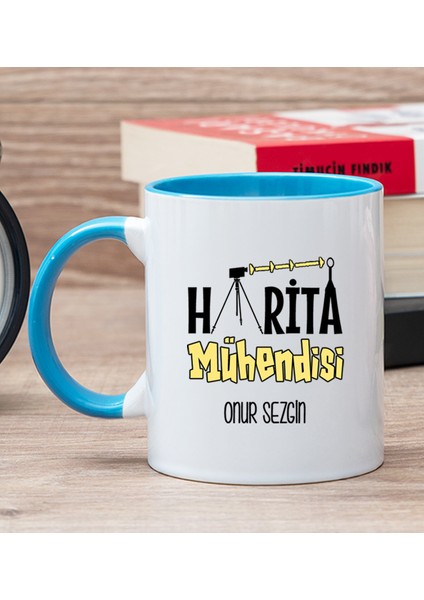 Kişiye Özel Harita Mühendisi Mavi Kupa Bardak