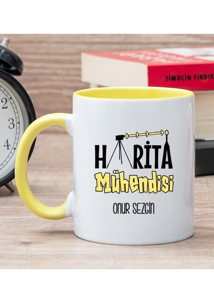 Kişiye Özel Harita Mühendisi Sarı Kupa Bardak