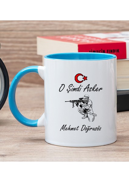 Kişiye Özel Askere Hediye Mavi Kupa Bardak