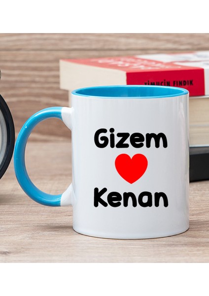 Kişiye Özel Sevgililere Özel İsim Yazılı Mavi Kupa Bardak