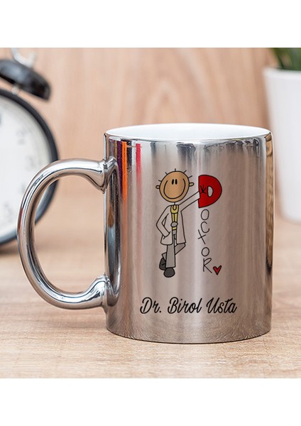 Kişiye Özel Doktor Karikatürü Silver Kupa Bardak