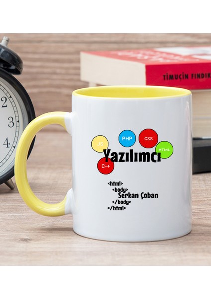 Kişiye Özel Yazılımcı Sarı Kupa Bardak