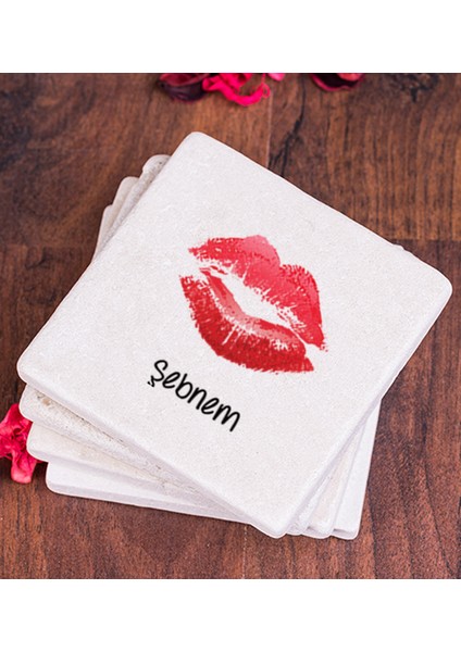 Kişiye Özel Dudak Tasarım Taş Bardak Altlığı