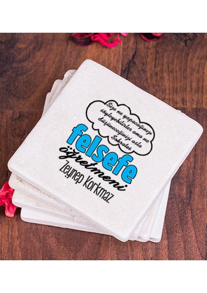 Kişiye Özel Felsefe Öğretmeni Taş Bardak Altlığı