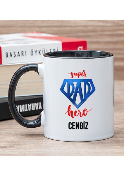 Kişiye Özel Super Dad Babaya Hediye Siyah Kupa Bardak