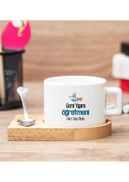 Kişiye Özel Gemi Yapımı Öğretmeni Ahşap Altlıklı Fincan