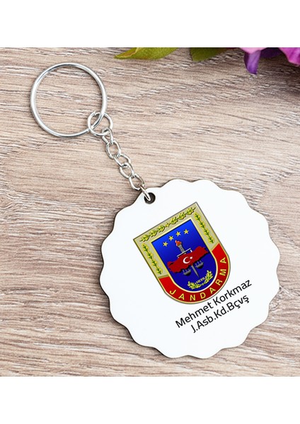 Kişiye Özel Jandarma Logolu Ahşap Anahtarlık