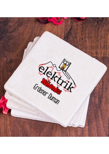 Kişiye Özel Elektrik Mühendisi Taş Bardak Altlığı