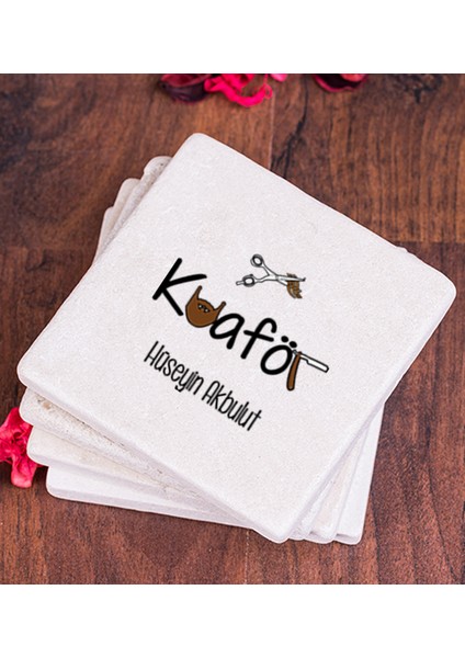 Kişiye Özel Erkek Kuaförü Taş Bardak Altlığı