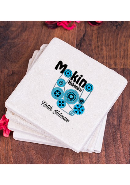 Kişiye Özel Makine Mühendisi Taş Bardak Altlığı