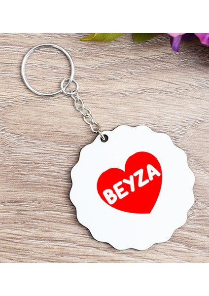 Kişiye Özel Isim Yazılı Kırmızı Kalpli Ahşap Anahtarlık