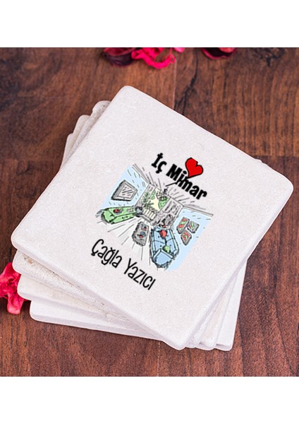 Kişiye Özel Iç Mimar Taş Bardak Altlığı