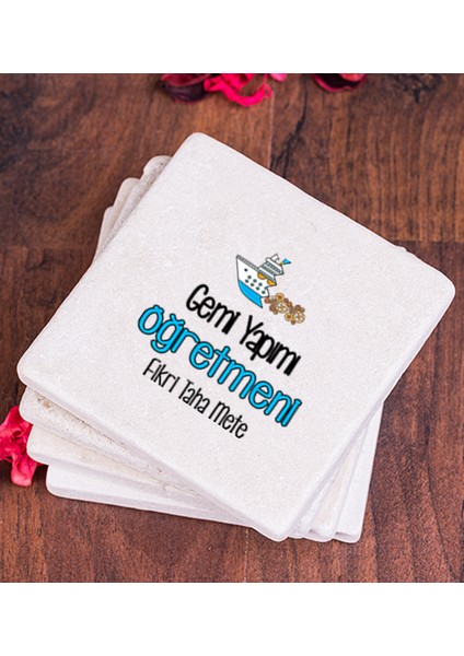 Kişiye Özel Gemi Yapımı Öğretmeni Taş Bardak Altlığı