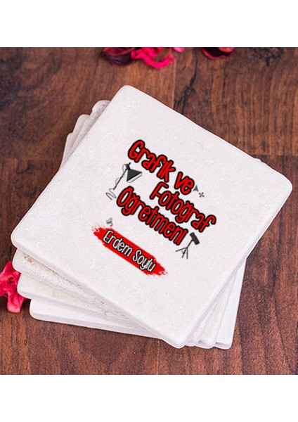 Kişiye Özel Grafik ve Fotoğraf Öğretmeni Taş Bardak Altlığı