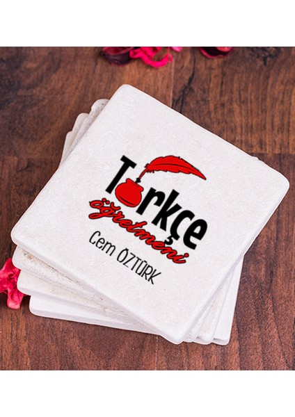 Kişiye Özel Türkçe Öğretmeni Taş Bardak Altlığı