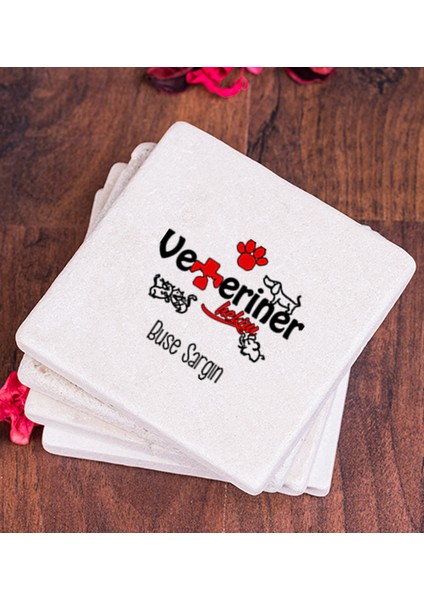 Kişiye Özel Veteriner Hekim Taş Bardak Altlığı