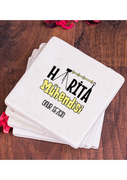 Kişiye Özel Harita Mühendisi Taş Bardak Altlığı