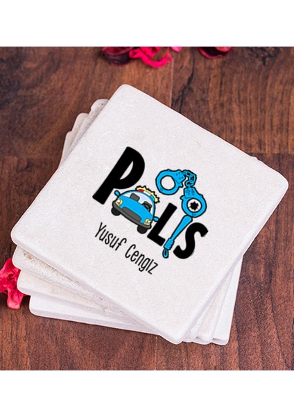 Kişiye Özel Polis Taş Bardak Altlığı