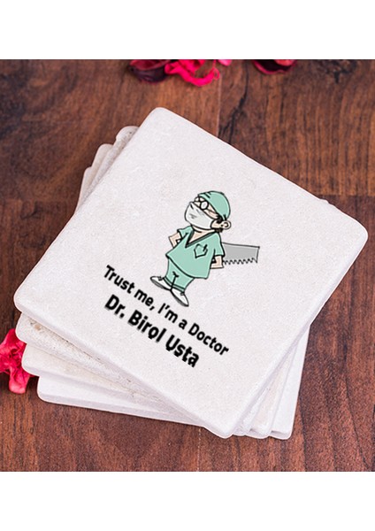 Kişiye Özel Doktor Esprili Taş Bardak Altlığı