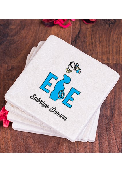 Kişiye Özel Ebe Taş Bardak Altlığı