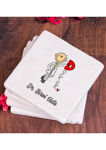 Kişiye Özel Doktor Karikatürü Taş Bardak Altlığı