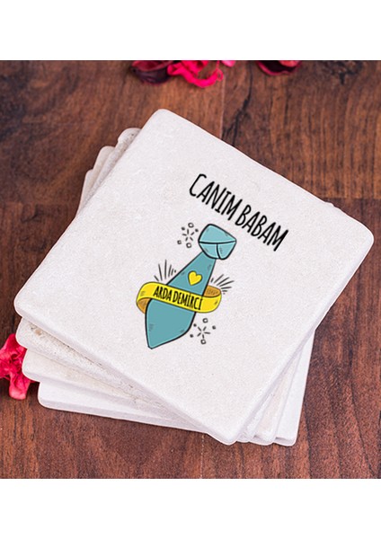 Kişiye Özel Babalar Günü Hediyesi Taş Bardak Altlığı