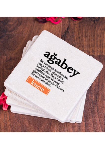 Kişiye Özel Ağabey Kelime Anlamı Taş Bardak Altlığı