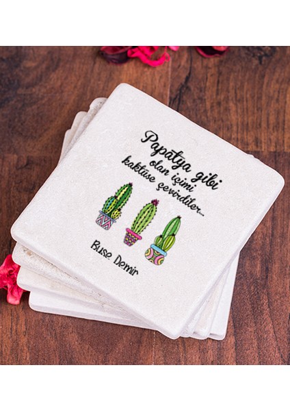 Kişiye Özel Içimi Kaktüse Çevirdiler Taş Bardak Altlığı