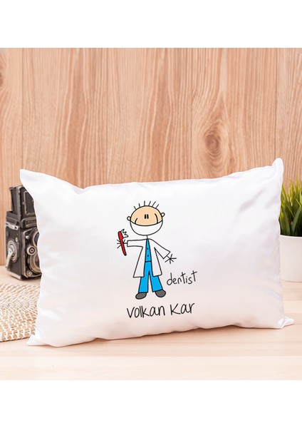 Kişiye Özel Erkek Diş Hekimi Karikatürü Dikdörtgen Yastık