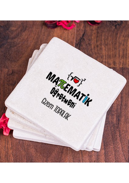 Kişiye Özel Matematik Öğretmeni Taş Bardak Altlığı