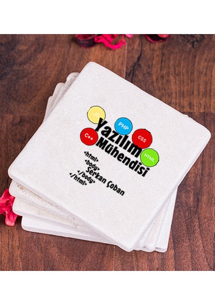 Kişiye Özel Yazılım Mühendisi Taş Bardak Altlığı