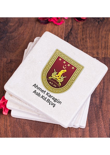 Kişiye Özel Kara Kuvvetleri Taş Bardak Altlığı