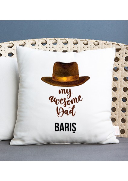 Kişiye Özel Awesome Dad Babaya Hediye Kare Yastık