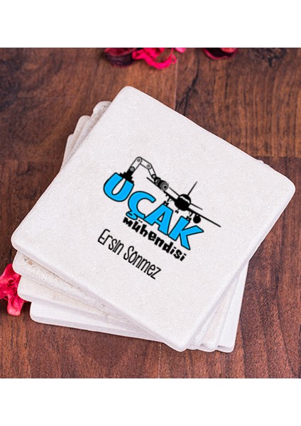 Kişiye Özel Uçak Mühendisi Taş Bardak Altlığı