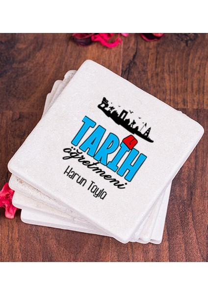 Kişiye Özel Tarih Öğretmeni Taş Bardak Altlığı