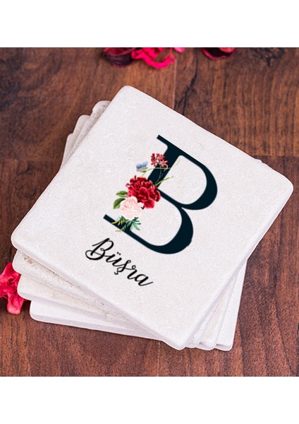Kişiye Özel Baş Harfli ve Isimli Taş Bardak Altlığı