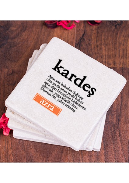 Kişiye Özel Kardeş Kelime Anlamı Taş Bardak Altlığı