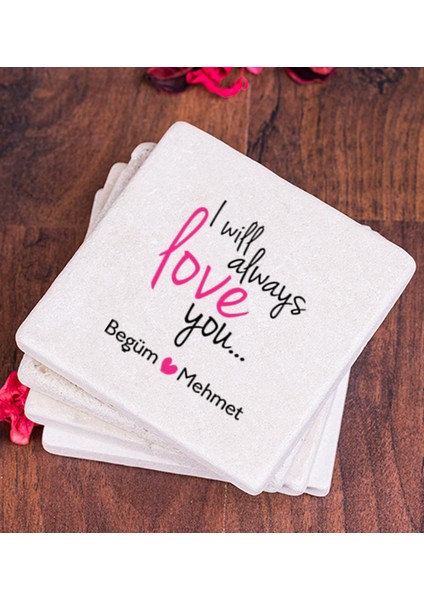Kişiye Özel Sevgililere Özel Baskılı Taş Bardak Altlığı