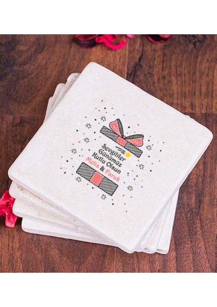 Kişiye Özel Sevgililer Günü Hediyesi Taş Bardak Altlığı