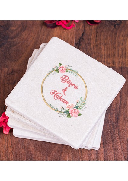 Kişiye Özel Iki Isimli Çifltere Özel Taş Bardak Altlığı