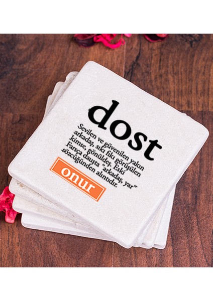 Kişiye Özel Dost Kelime Anlamı Taş Bardak Altlığı
