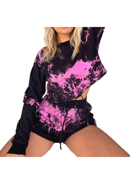 2 Adet Set Wo Ilkbahar Yaz Eşofman Sweatshirt Batik Kıyafet Şort Festivali Giysileri S