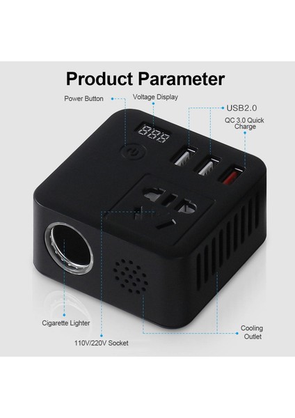 Akıllı 150 W Araba Power Inverter 12 V 220 V Otomatik Şarj Adaptörü Siyah (Yurt Dışından)