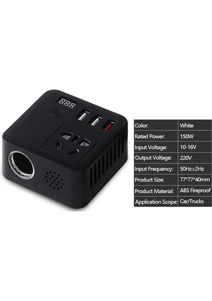 Akıllı 150 W Araba Power Inverter 12 V 220 V Otomatik Şarj Adaptörü Siyah (Yurt Dışından)