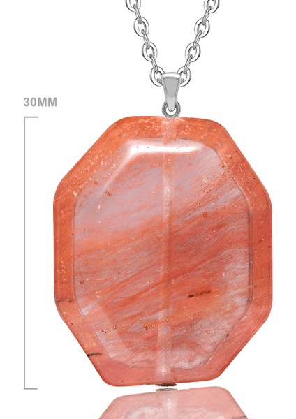 Damarlı Doğal Pembe Gül Kuvars Taşı Kolye