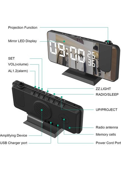 USB Şarjlı LED Ekran Dijital Çalar Saat (7,4") (Yurt Dışından)