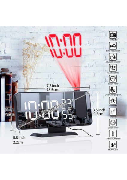 Yatak Odaları Için Projeksiyonlu Dijital Çalar Saat (Yurt Dışından)