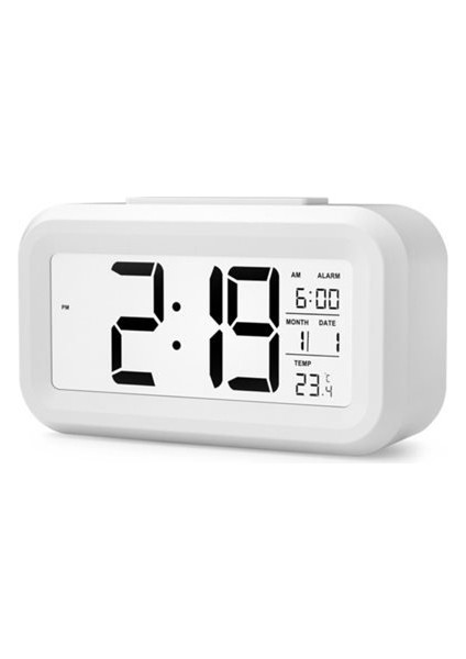 Dijital LCD Sensörlü Termometreli Işıklı Çalar Saat (Beyaz)