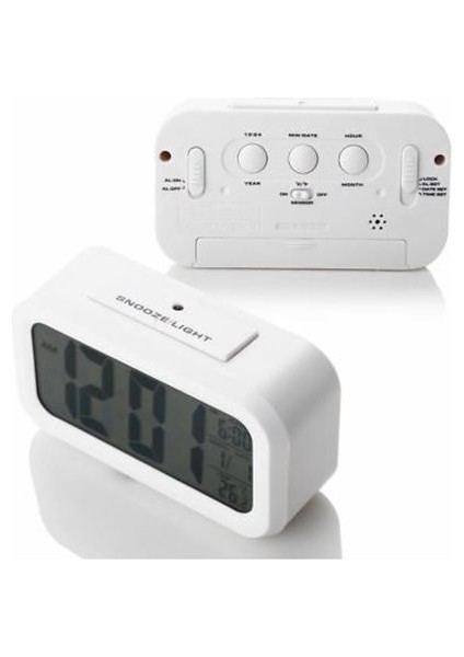 Dijital LCD Sensörlü Termometreli Işıklı Çalar Saat (Beyaz) fiyatları