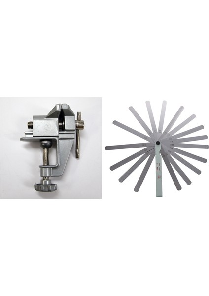 Masa Tezgahında Mini Kelepçe Hobi El Sanatları Mengenesi Aleti ve Metrik Kalınlık Sentil Mastarı (0.02-1.00MM)